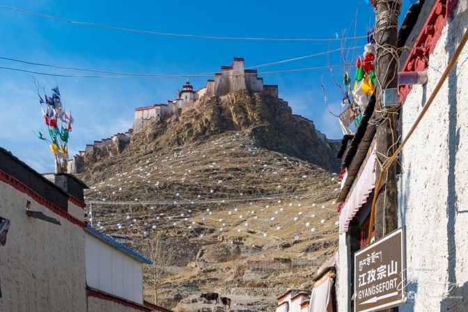 The Gyantse Fort high on the hill.